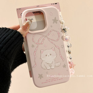 粉色蝴蝶结猫咪苹果手机壳