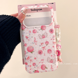 ins少女心粉色甜美水蜜桃适用苹果iPhone17ProMax手机壳16pro新款15小众13带链条14promax硅胶17pro创意全包