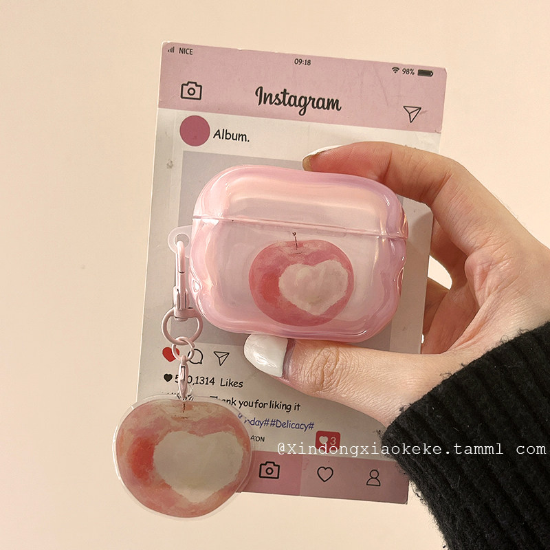 可爱少女心粉色苹果带挂件适用苹果新3代airpods4蓝牙无线耳机保护套airpods1/2女airpodspro2二代新款耳机壳