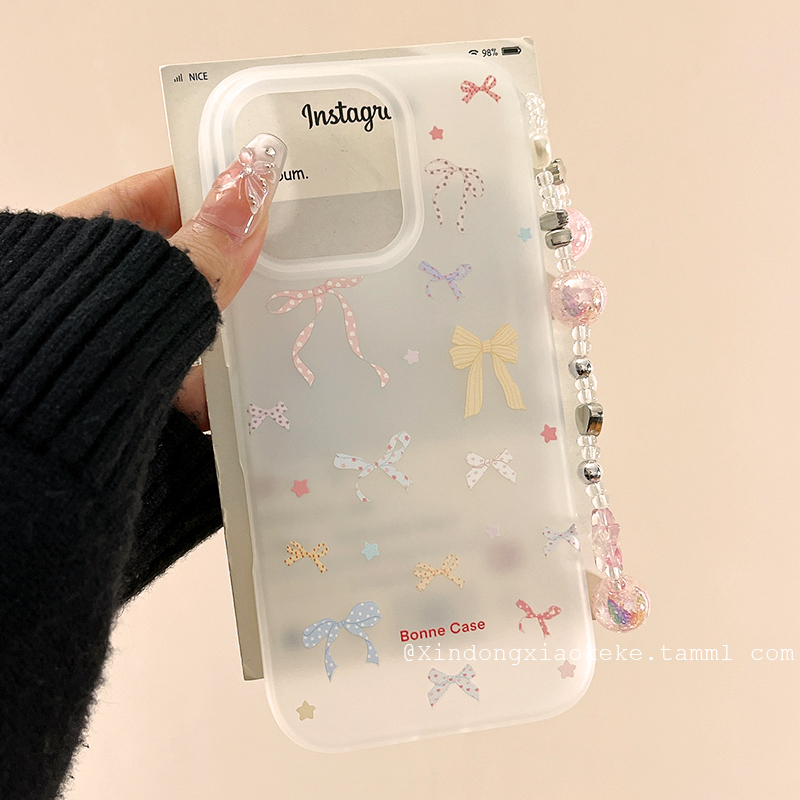 ins韩系彩色蝴蝶结适用苹果iPhone16ProMax手机壳15pro新款14带链条13小众14promax硅胶16p全包15女11少女心