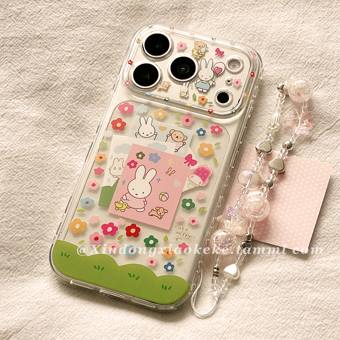 ins甜美少女花朵可爱卡通米菲兔适用苹果iPhone17ProMax手机壳16Pro新款13小众14Pro带链条15pm透明11全包12p