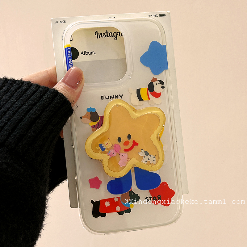 可爱卡通星星腊肠狗适用苹果iPhone16ProMax手机壳15新款14摇摇乐带支架13小众14promax女15pro硅胶16Pro全包