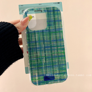 复古高级感绿色格纹菱格适用苹果iPhone17ProMax手机壳16pro新款14野仙踪绿13小众14promax硅胶15pro网红全包
