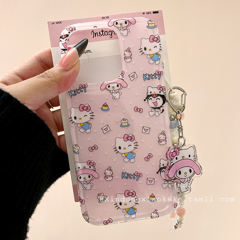 可爱卡通三丽鸥适用苹果iPhone16ProMax手机壳带链条15pro新款14防摔13小众女14pro少女心12全包16硅胶保护套