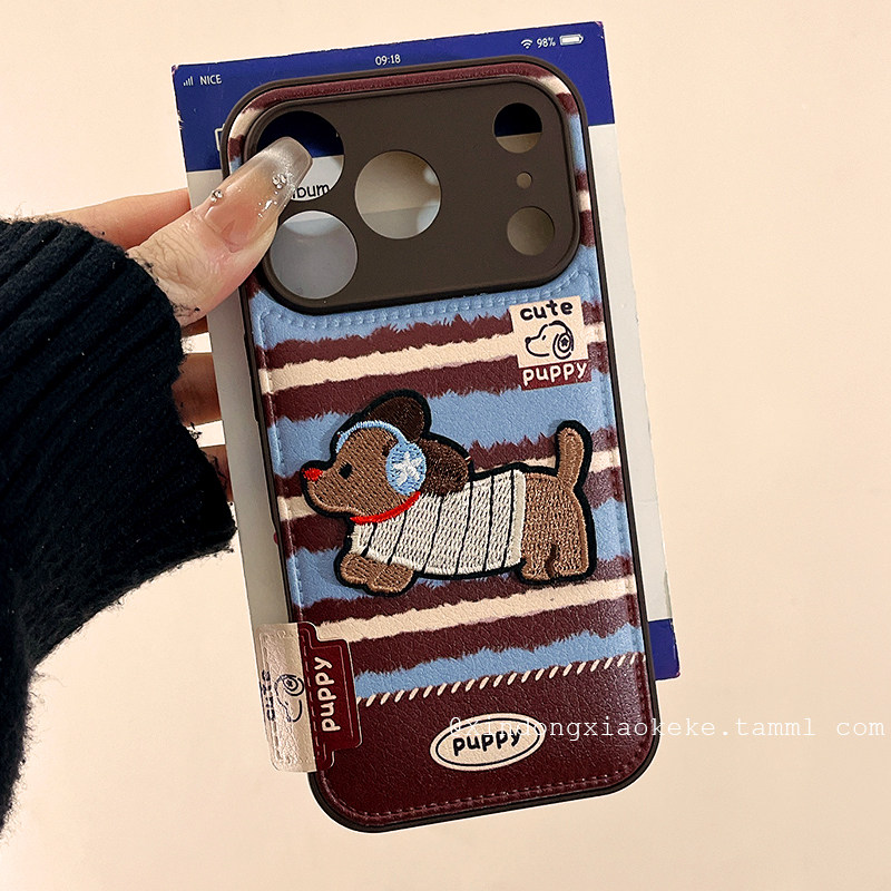 立体刺绣小狗适用苹果手机壳