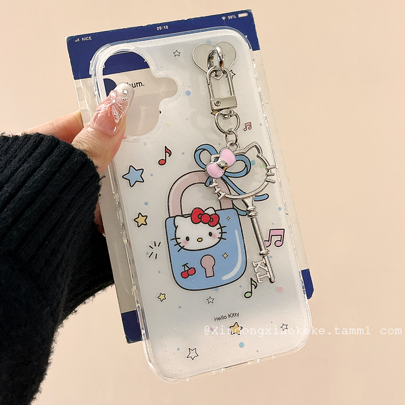 可爱卡通创意锁头HelloKitty适用苹果iPhone16ProMax手机壳15pro新款14带链条13小众14promax硅胶16Pro全包女