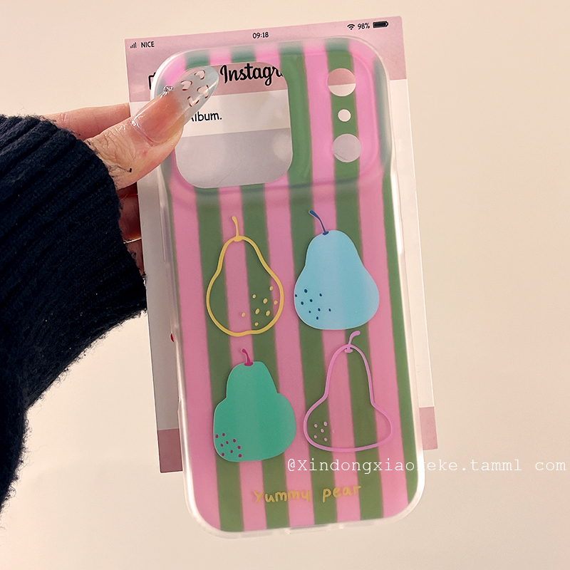 竖纹简约梨子适用苹果手机壳