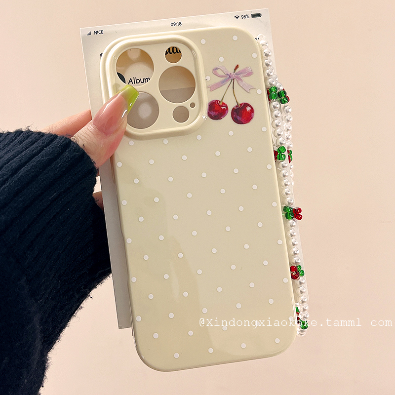 波点樱桃带链条适用苹果手机壳