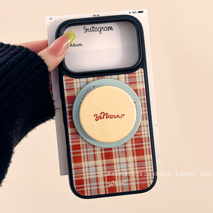 韩风ins简约格纹英文适用苹果iPhone17ProMax手机壳16pro新款13带磁吸支架12小众14promax硅胶15pro情侣全包