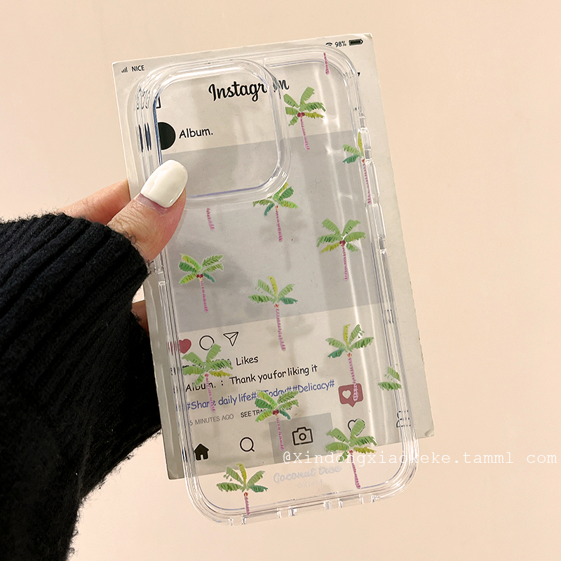 夏日简约透明椰树适用苹果iPhone16ProMax手机壳15pro新款14高级感13小众女14promax硅胶16pro小清新15全包男