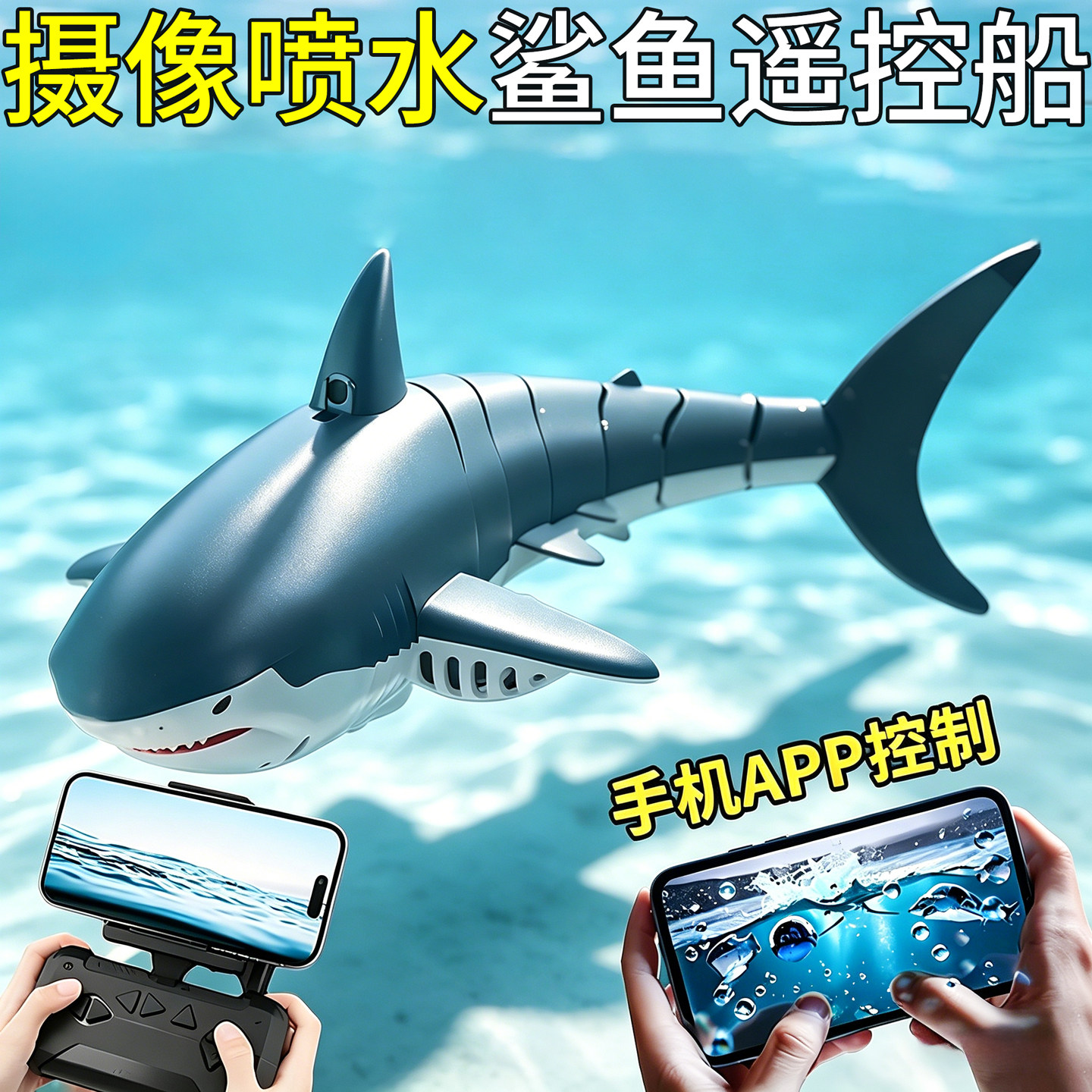 遥控鲨鱼电动玩具船儿童彷真可潜水下水带摄像头的遥控潜水艇男孩