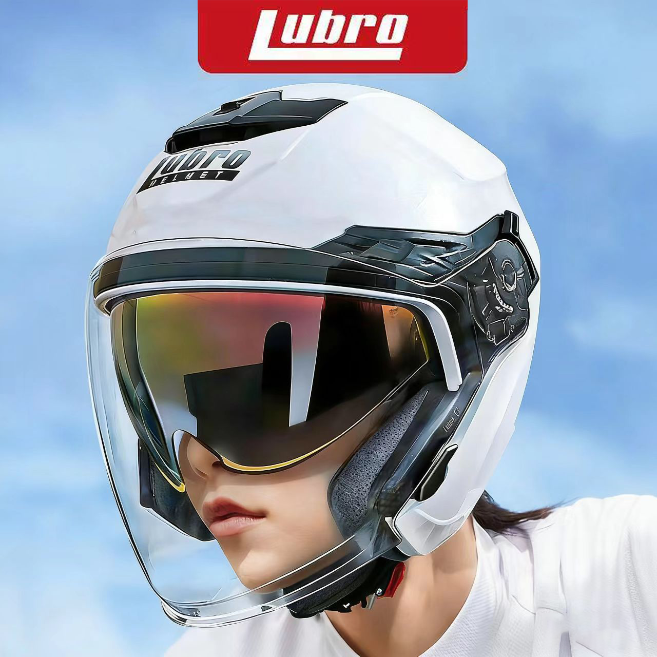 【官方正品】台湾Lubro路霸头盔 双目镜片机车摩托半盔男女通用
