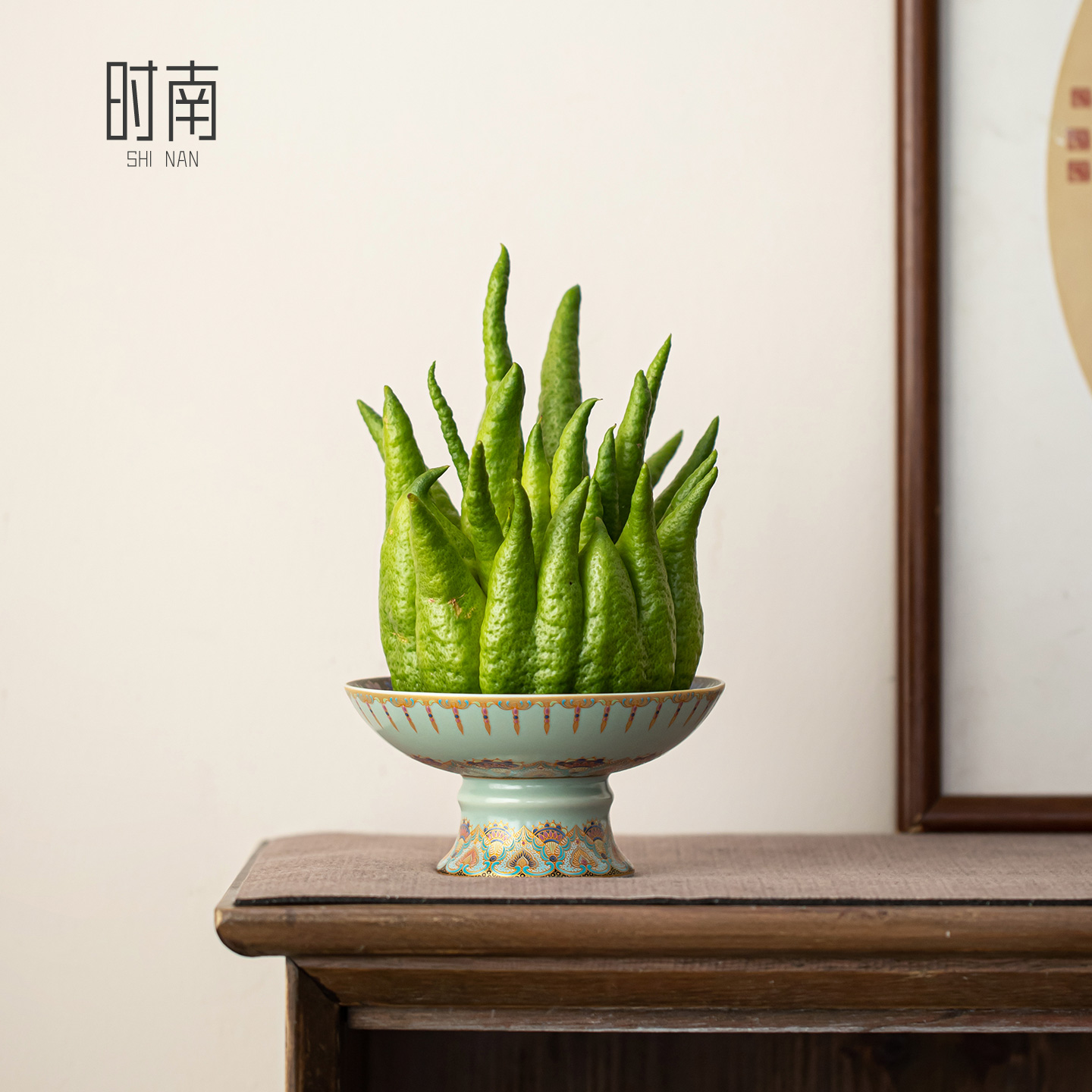 中式莲花佛手柑托盘器皿青花瓷高脚果盘禅意风佛手瓜专用摆放盘