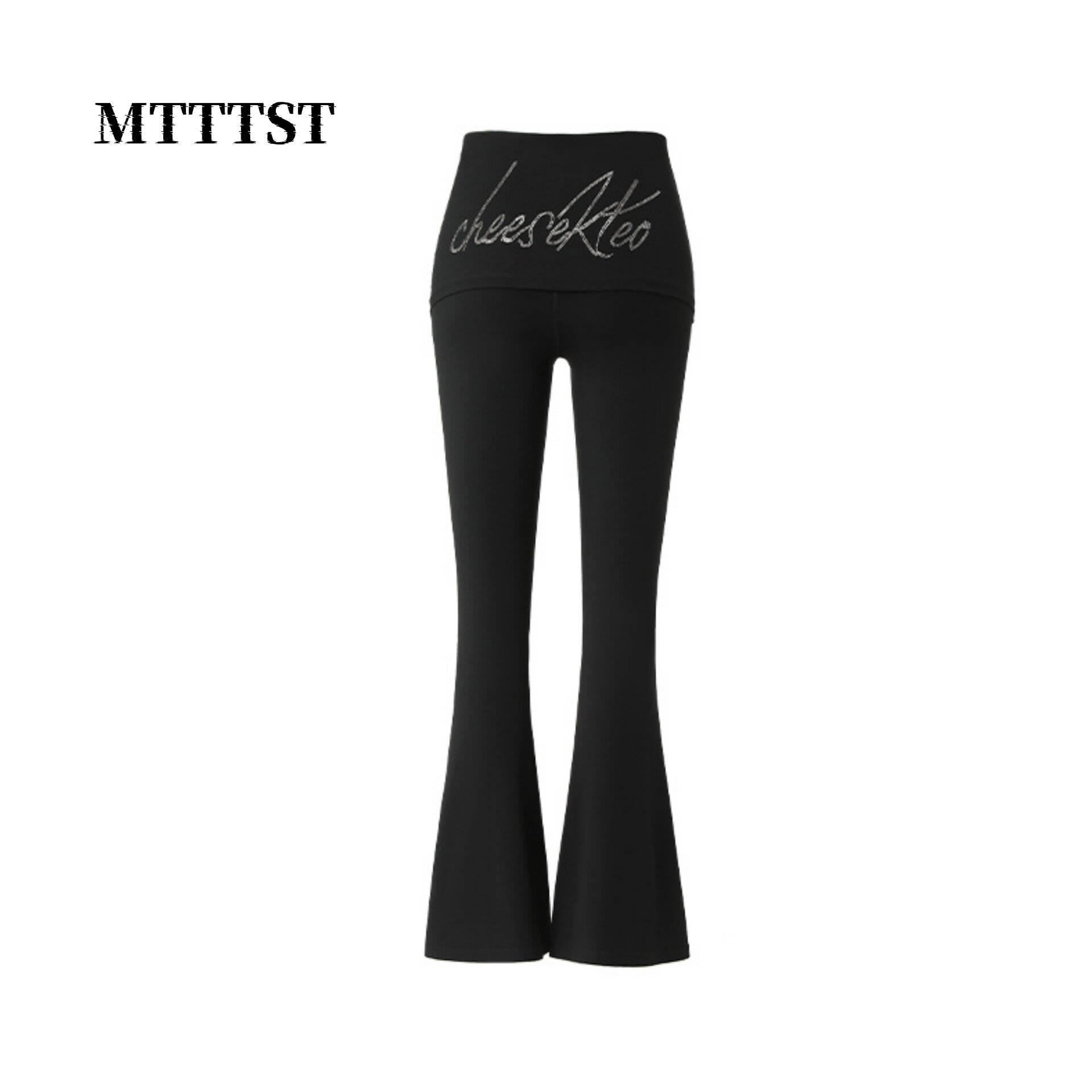 MTTTST春季新款黑色阔腿烫钻字母高腰长裤女微喇女运动健身瑜伽裤
