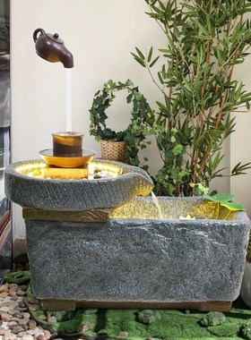 极速田园石磨流水喷泉摆件u花园庭院客厅中式水泥加湿招财装饰开