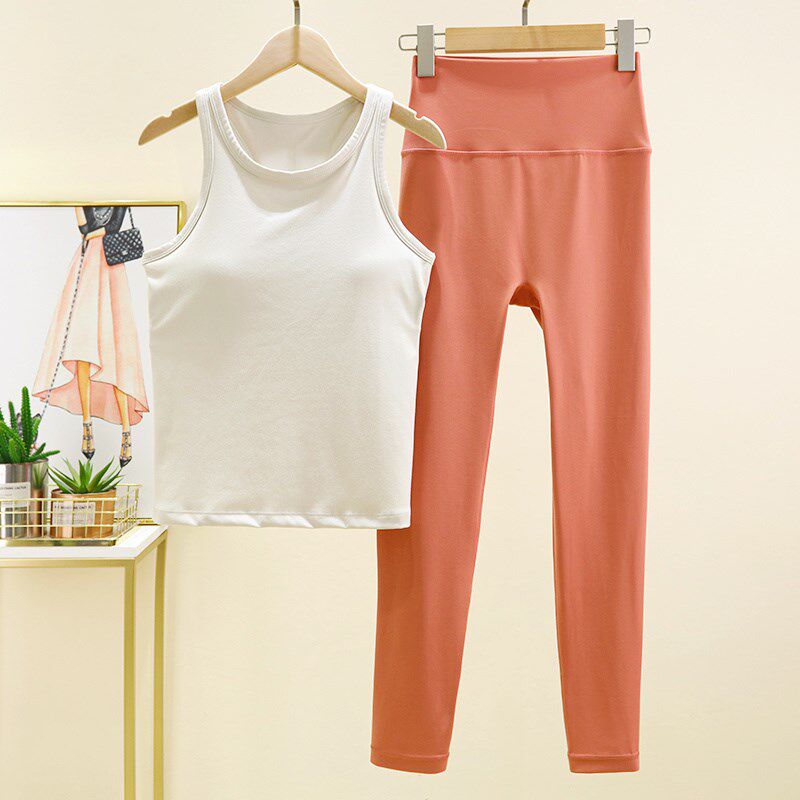 新品专业瑜伽服套装女夏季带胸垫长款背心式健身房运W动跑步健身