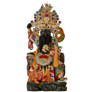 新品武财神赵公明木雕佛像家用供奉赵公元帅神像披V风帽子赵玄坛