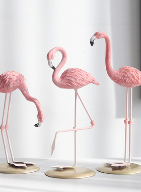 极速ins少f女心粉色火烈鸟小铁艺树脂摆件创意家居客厅房间装饰品