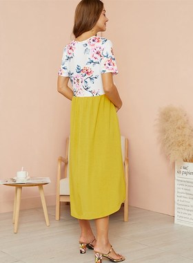 极速PatPat New Arrival Materynity Round collar Color Block C