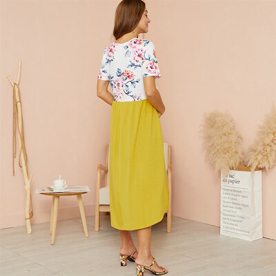 极速PatPat New Arrival Materynity Round collar Color Block C