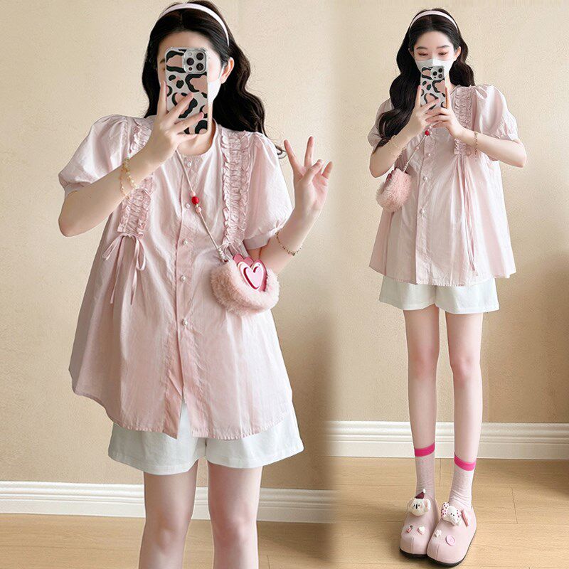 新品小个子孕妇套装夏o装新款孕期潮妈孕妇装娃娃衫短裤外穿休闲