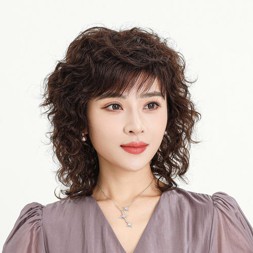 新品假发女士g长发中长卷发妈妈2023新款中老年真发全真人发头套
