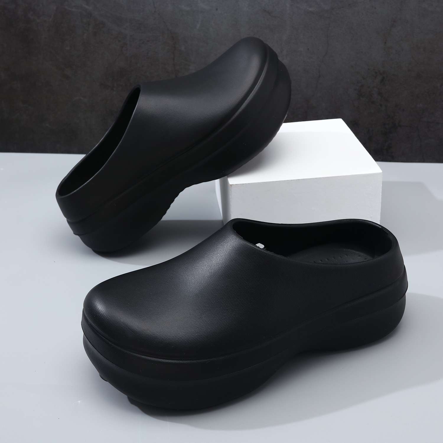 黑色厨师鞋懒人一脚蹬EVA穆勒鞋