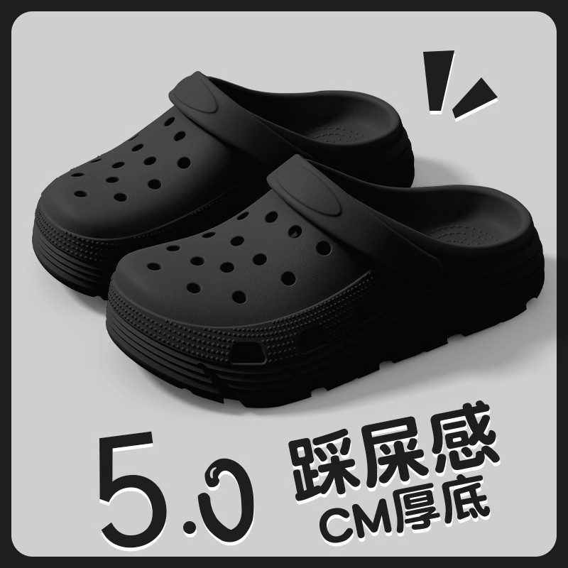 孕妇透气洞洞鞋女2025新款夏季外穿厚底家居防滑包头半凉拖鞋女士