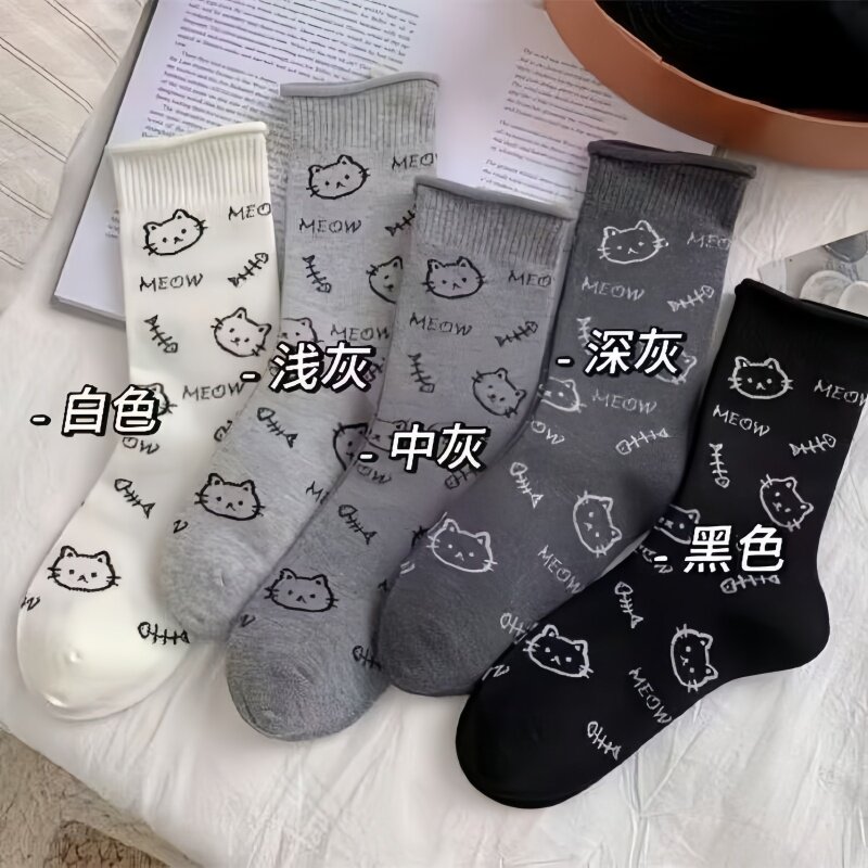 可爱袜子女款中筒袜春夏季韩系ins潮卡通保暖灰色女士圣诞堆堆袜