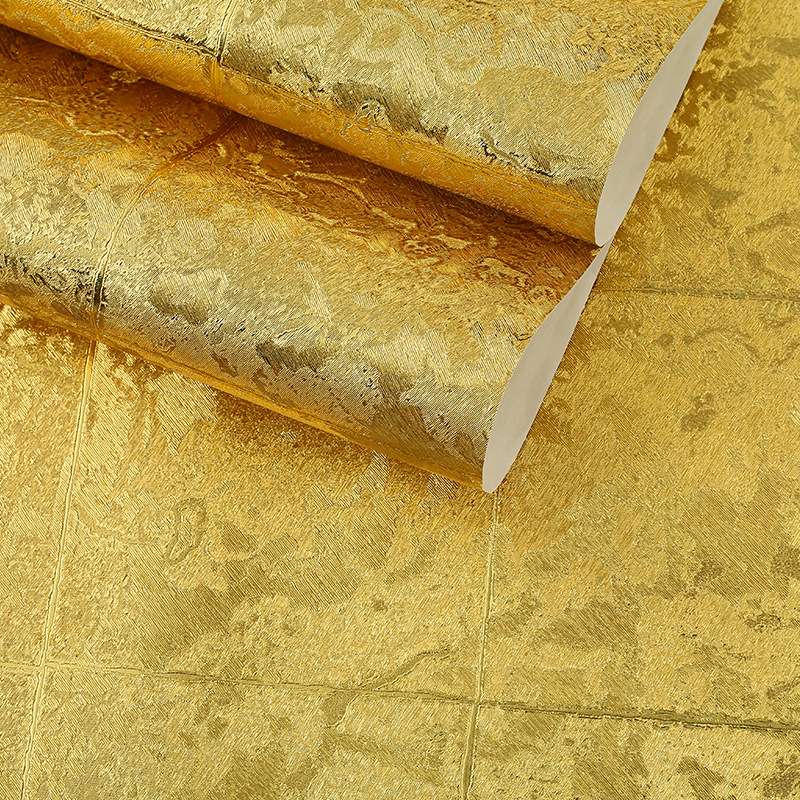 金色3D大方格冰花墙纸KTV酒吧餐厅新中式复古背景墙金箔壁纸