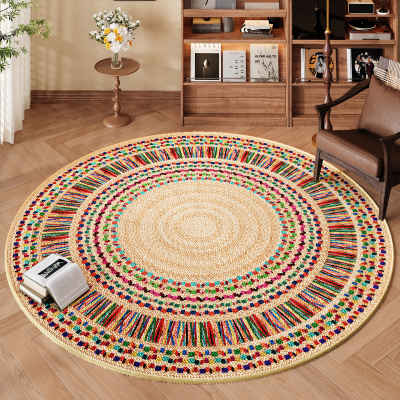 民族风复古圆形客厅沙发地毯圈绒家用椅子地垫防水防污可擦免洗垫