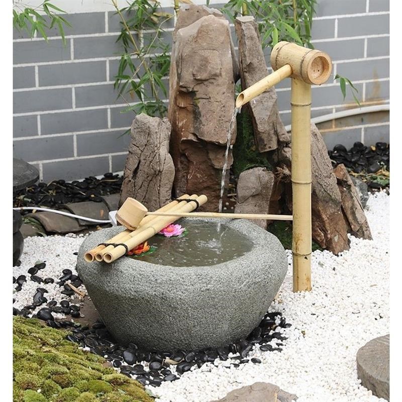 日式水景石钵鹿惊流水景观老石槽户外庭院枯山水水槽喷泉石缸造景