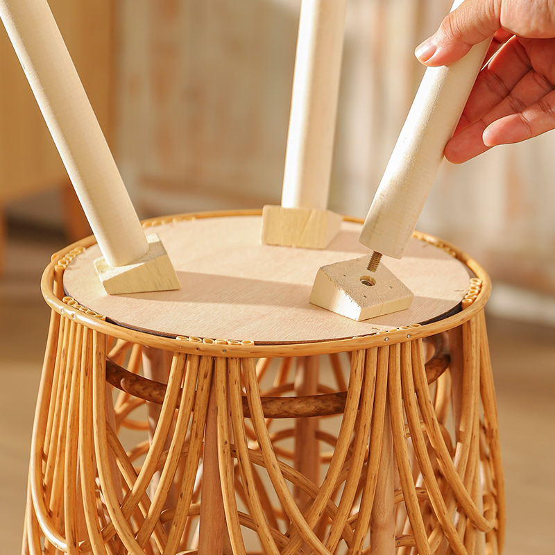 北欧实木仿印尼藤编花架客厅沙发边几落地竹编置物架墙角阳台花盆