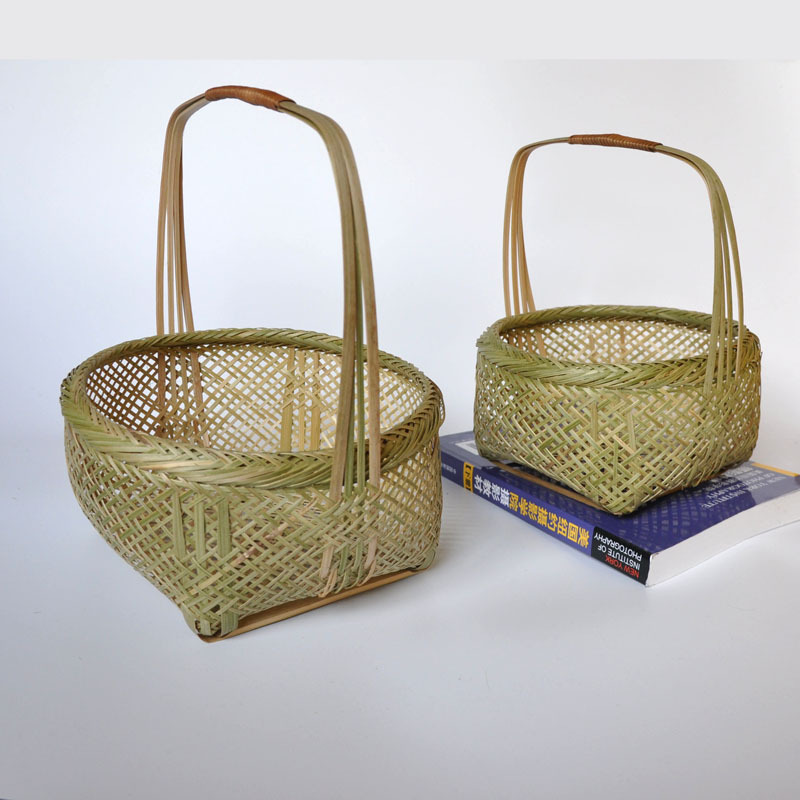 手提竹篮子纯手工编织水果蔬菜托盘鸡蛋筐带把手竹制品农家用特色