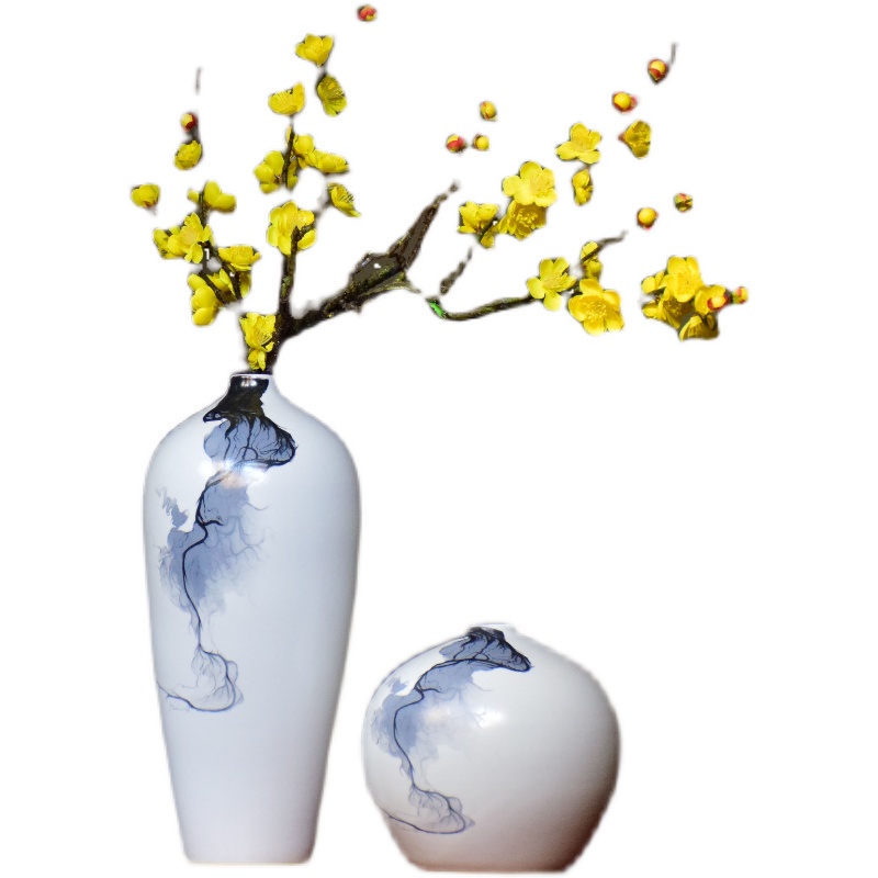 新中式国画水墨陶瓷花瓶插花假花摆件客厅书房电视柜玄关家居装饰