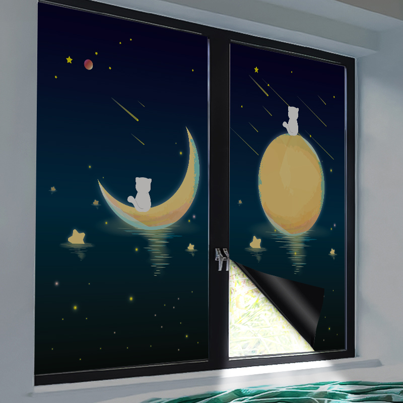 窗户贴纸防走光静电防窥儿童房防晒磨砂玻璃贴膜全遮光隔热遮阳膜