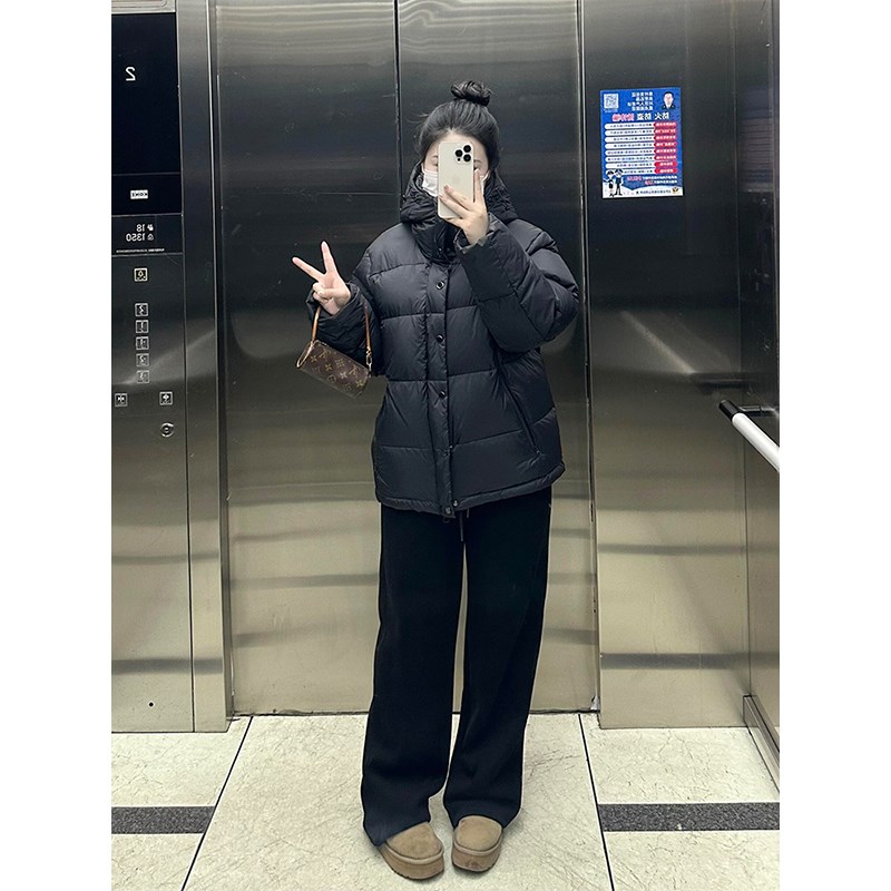 胖mm大码女装黑色设计感拼接羽绒棉服女冬季保暖加厚面包服外套女