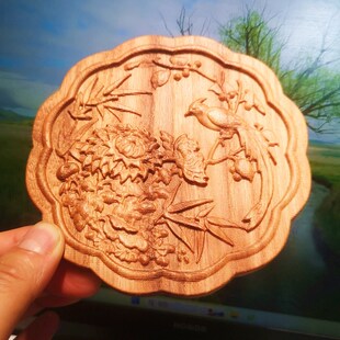 木雕花工艺品家居装饰木板画榆木浮雕家具墙壁柜木门实木贴花喜鹊