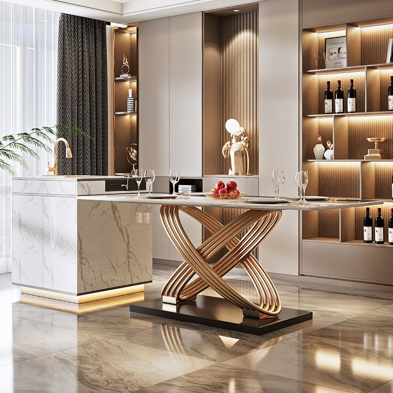 定制岩板岛台餐桌一体小户型轻奢开放式厨房中岛台单独带水槽吧台