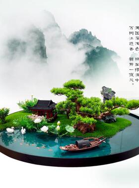时尚酒店包房装饰摆景 大圆桌面摆花 宴会旋转桌花游春曲镜面湖景