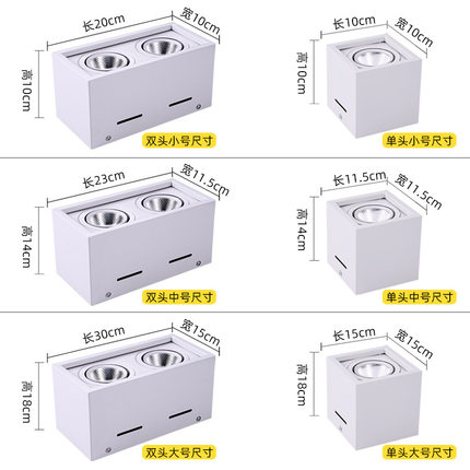明装双头射灯LED天花灯吸顶式斗胆灯客厅筒灯卧室方形无主灯照明