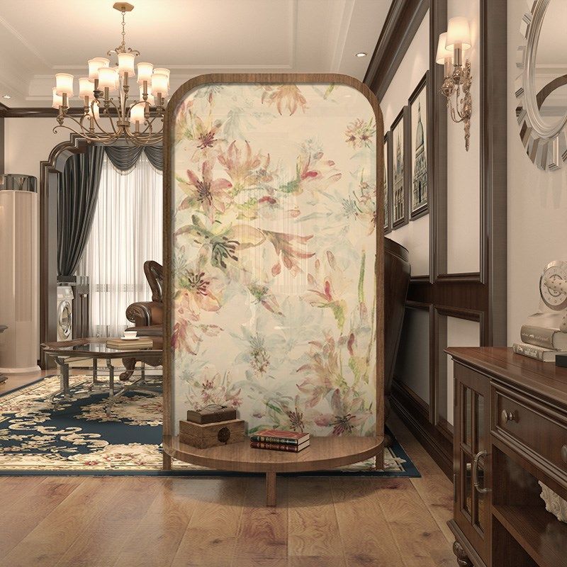 美式乡村艺术实木定制屏风隔断装饰客厅玄关入户移动置物座屏花卉