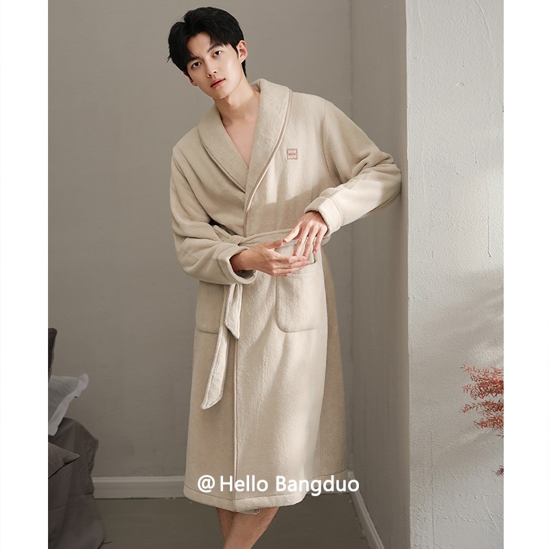 睡袍男士冬季珊瑚绒加厚加绒睡衣男款秋冬款法兰绒浴袍大码家居服