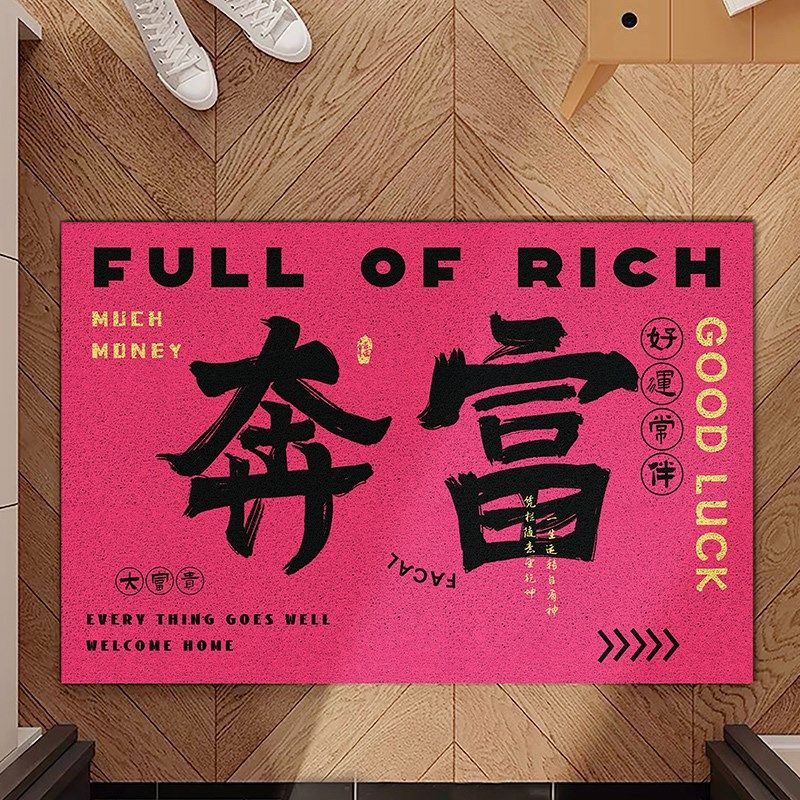 创意丝圈入户门地垫发财脚垫大门口玄关地毯可裁剪防滑除尘红门垫