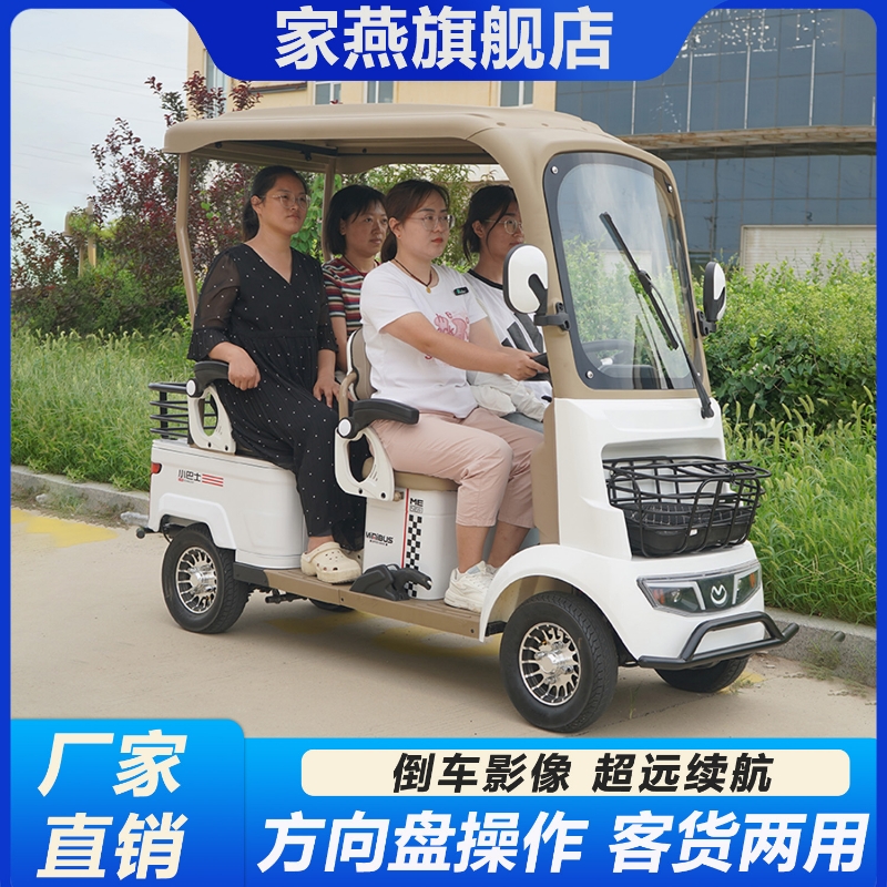 小巴士方向盘四轮电动车老年人代步车带棚接送孩子用车景区观光车
