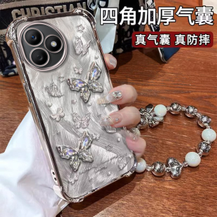 适用红米K80至尊版手机壳新款K70e梦幻ins风K60闪钻蝴蝶K50Pro硅胶保护套K40s电镀四角防摔外壳时尚带挂绳