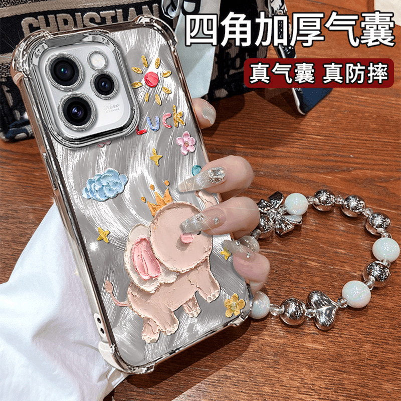 适用OPPOReno15C手机壳新款卡通彩绘创意油画小象PMD110电镀硅胶保护套四角防摔外壳隐形支架带挂绳