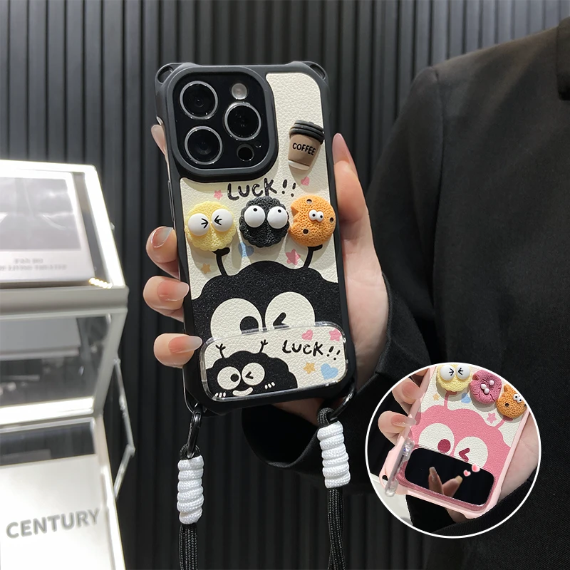 适用苹果系列咖啡煤球公仔手机壳