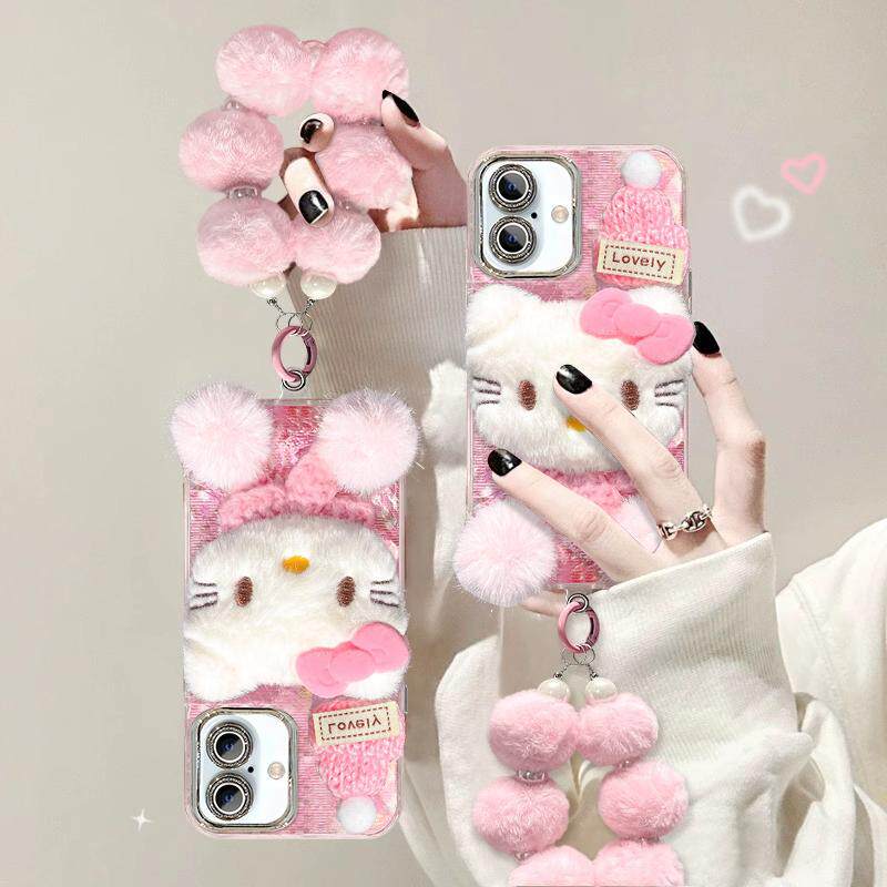 适用苹果16手机壳iPhone15Promax新女款IP14精孔13羽纱壳mini猫咪12毛绒挂绳11防摔xs保护套8plus硬壳SE2可爱
