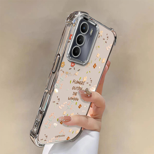 适用真我V70手机壳新款创意清新真我V60S满屏碎花叶电镀硅胶保护套realme真我V25四角防摔外壳时尚隐形支架